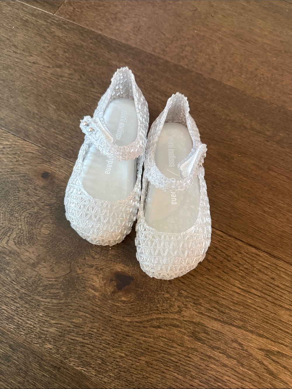 Mini Melissa White Sparkle Jelly Mary Jane Shoes